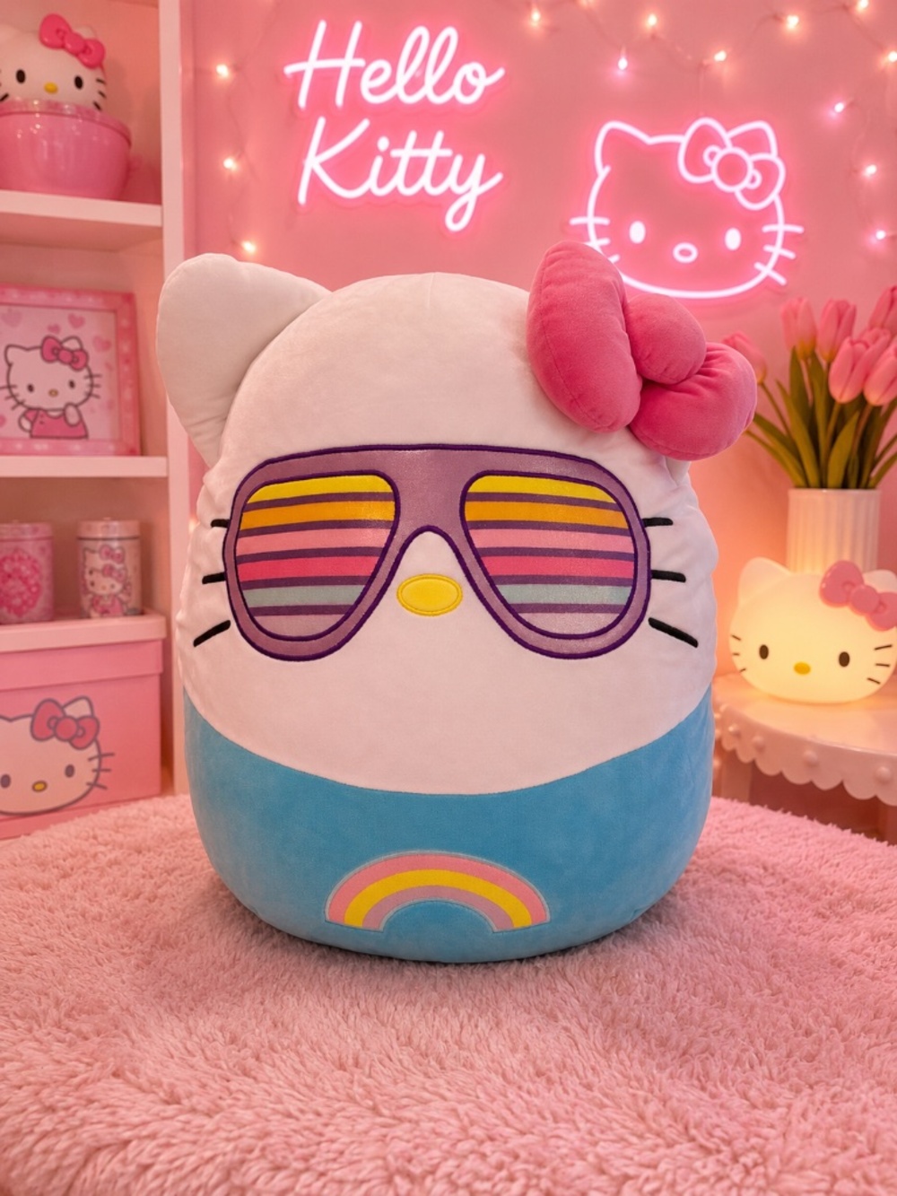 Preloved- Clean Squishmallows Hello Kitty 20" Plush Toy - Rainbow Shades